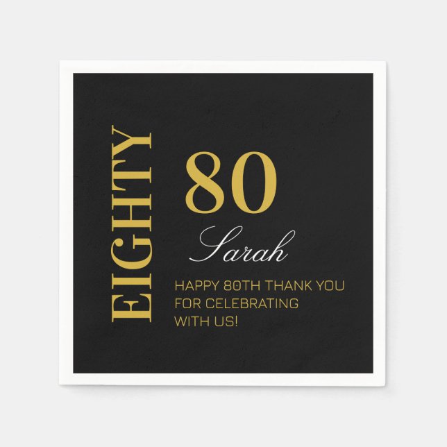 Modern Chic Black Gold 80th Birthday Party  Napkins (Front)
