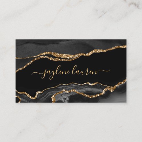 Modern Chic Black Gold Faux Agate Marble Business Card