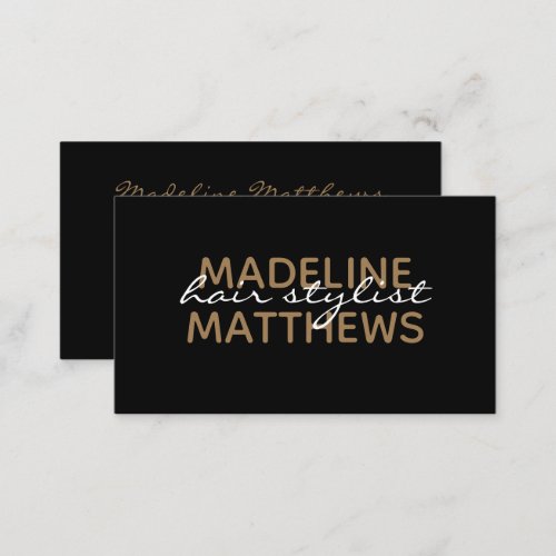 Modern Chic Black Gold Hair Stylist Signature Name Business Card