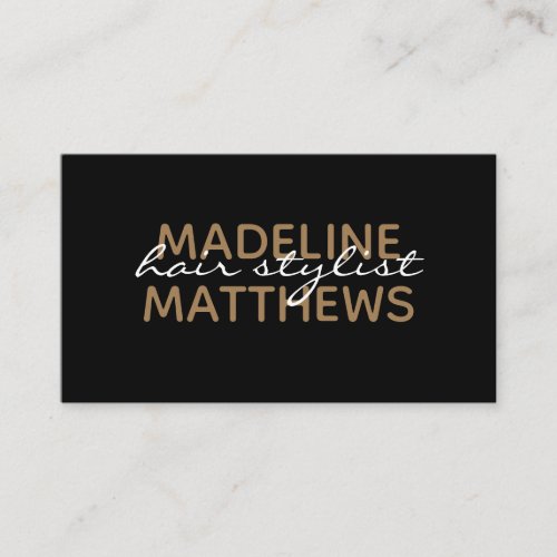 Modern Chic Black Gold Hair Stylist Signature Name Business Card