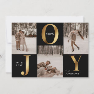 Modern Chic Black Gold Joy Merry Christmas Photo H Holiday Card