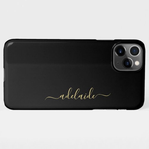 Modern Chic Black Gold Monogram Girly Script Name iPhone 11Pro Max Case