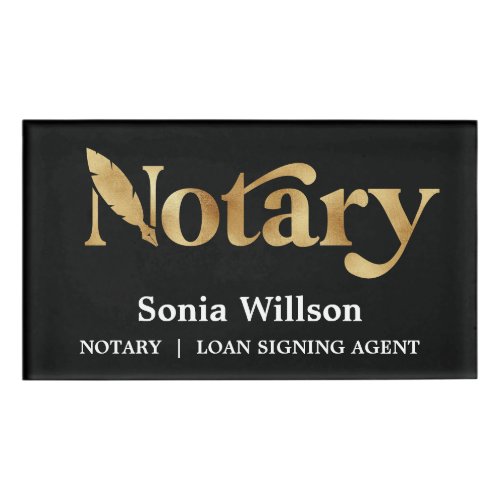 Modern Chic Black Gold Notary Public Loan Signing Name Tag