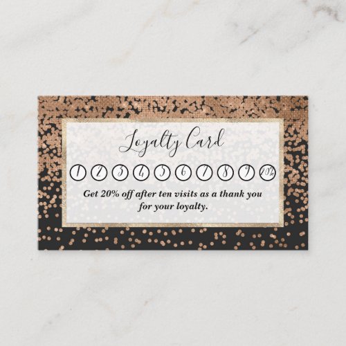 Modern Chic Black Gold Polka Dot Black Confetti Loyalty Card