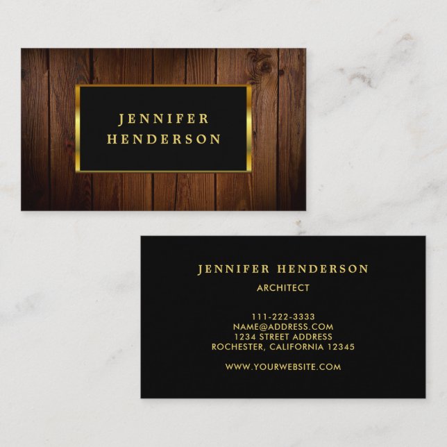 Modern chic black gold wood pattern professional business card (Front/Back)