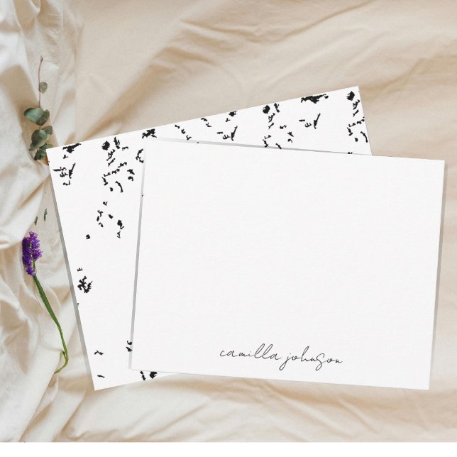 Modern Chic Black Grunge Texture | Monogram Note Card (Creator Uploaded)