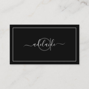Modern Chic Black Hairstylist Minimalist Monogram Business Card