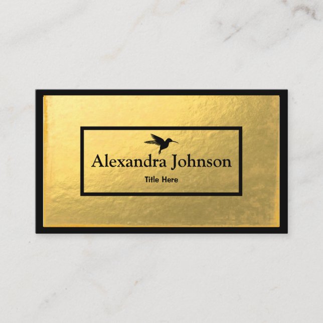 Modern Chic Black Humming Bird Faux Gold Foil Business Card (Front)