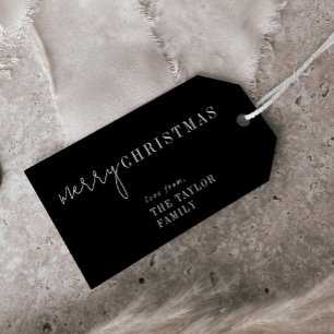 Modern Chic Black Merry Christmas Family Holiday Gift Tags