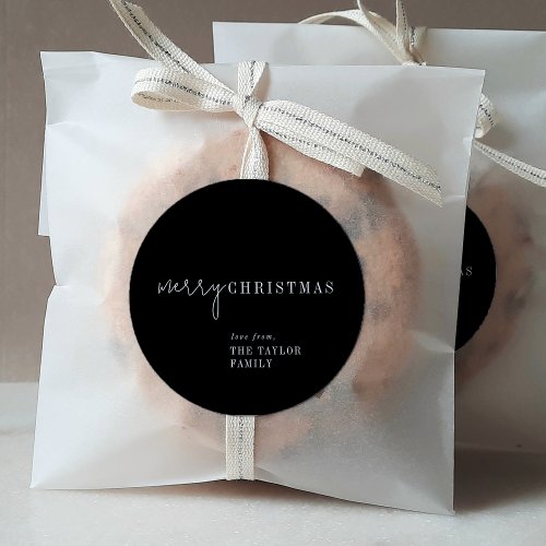 Modern Chic  Black Merry Christmas Holiday Gift Classic Round Sticker