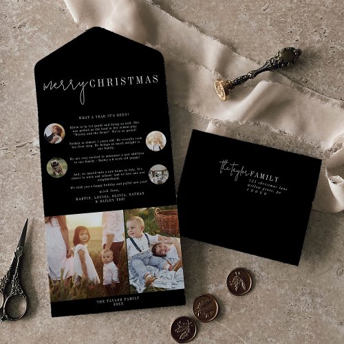 Modern Chic  Black Merry Christmas Multi Photo All In One Invitation