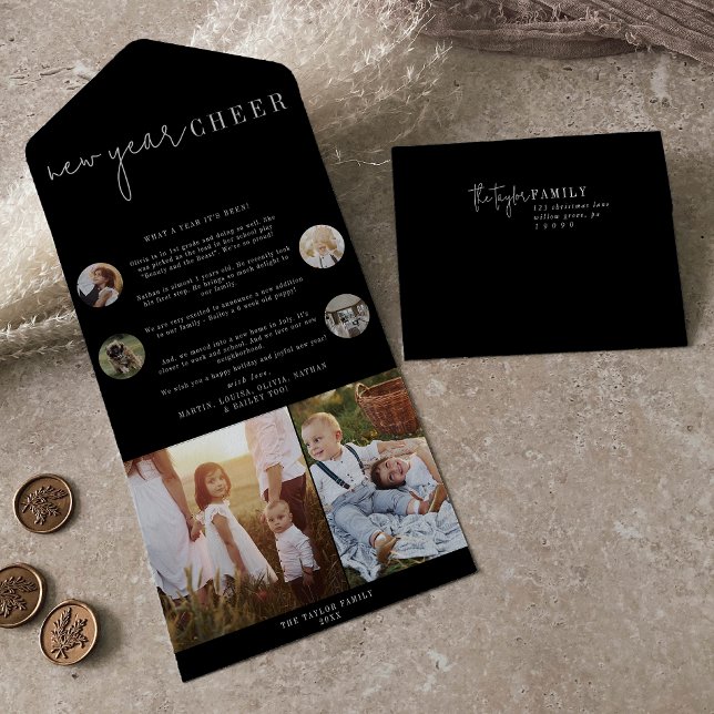 Modern Chic | Black New Year Cheer Multi Photo All In One Invitation (Creator Uploaded)