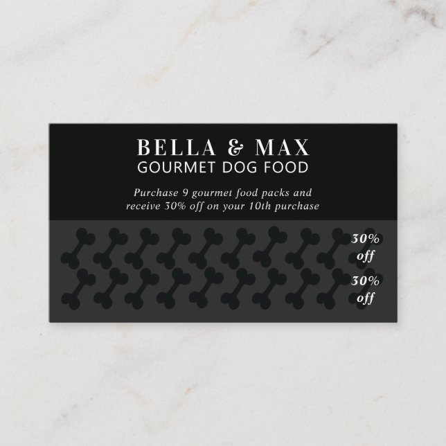 Modern Chic Black On Black Dog Bone Loyalty Card (Front)