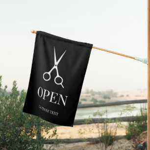 Modern Chic Black Open Hair Saloon Scissors House Flag