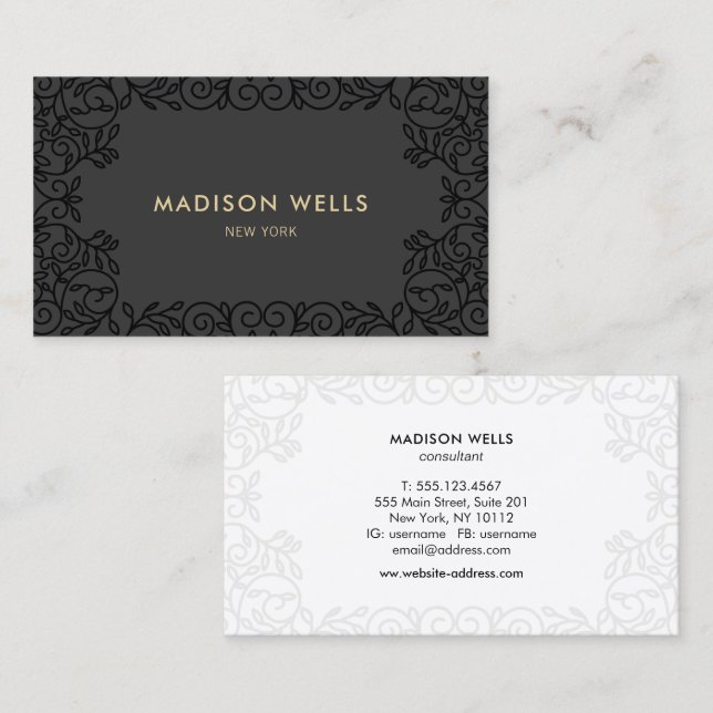 Modern Chic Black Ornate Frame Business Card (Front/Back)