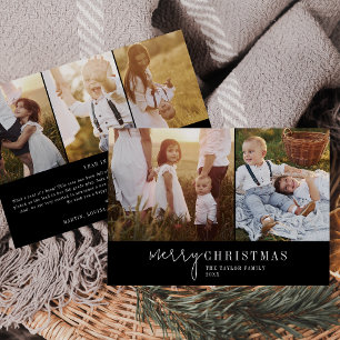 Modern Chic Black Photo Collage Christmas News Holiday Card