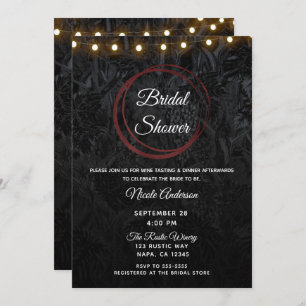Modern Chic Black Red Wine Rings Bridal Shower Invitation