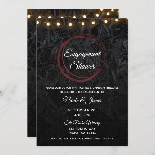 Modern Chic Black Red Wine Rings Engagement Shower Invitation