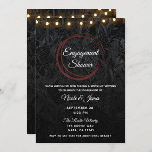 Modern Chic Black Red Wine Rings Engagement Shower Invitation