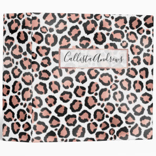 Modern Chic Black Rose Gold Foil Leopard Print 3 Ring Binder