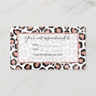 Modern Chic Black Rose Gold Foil Leopard Print Appointment Card