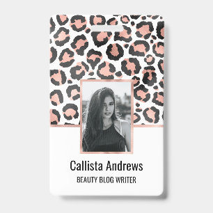 Modern Chic Black Rose Gold Foil Leopard Print Badge