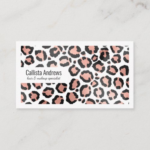 Modern Chic Black Rose Gold Foil Leopard Print Business Card