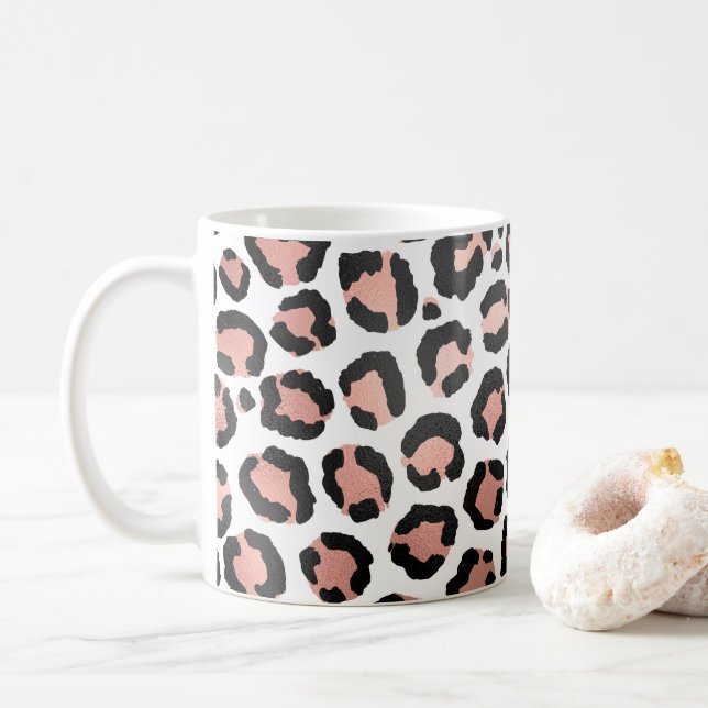 Modern Chic Black Rose Gold Foil Leopard Print Coffee Mug (With Donut)