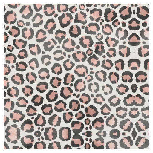 Modern Chic Black Rose Gold Foil Leopard Print Fabric