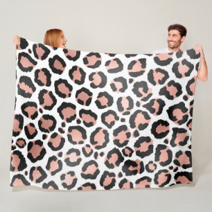 Modern Chic Black Rose Gold Foil Leopard Print Fleece Blanket