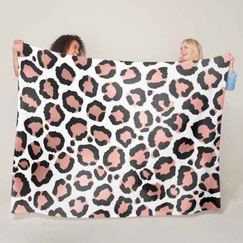 Modern Chic Black Rose Gold Foil Leopard Print Fleece Blanket