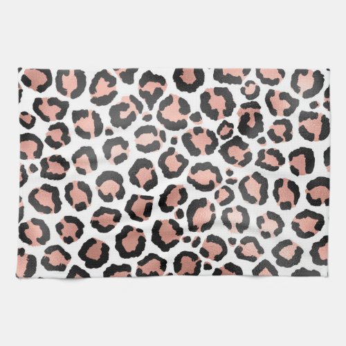Modern Chic Black Rose Gold Foil Leopard Print Kitchen Towel