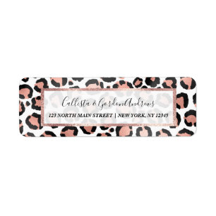 Modern Chic Black Rose Gold Foil Leopard Print Label