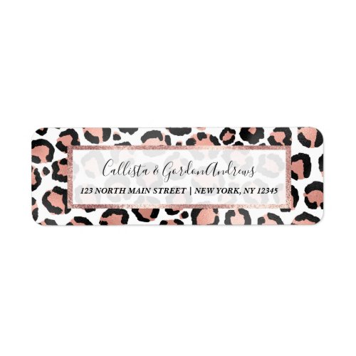 Modern Chic Black Rose Gold Foil Leopard Print Label