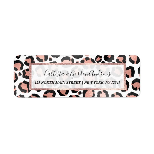 Modern Chic Black Rose Gold Foil Leopard Print Label (Front)