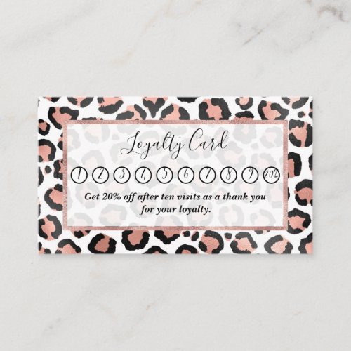 Modern Chic Black Rose Gold Foil Leopard Print Loyalty Card