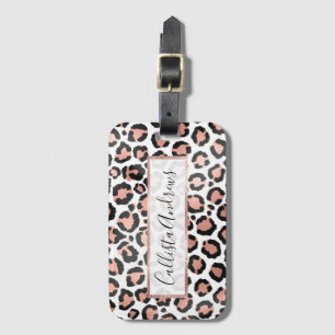 Modern Chic Black Rose Gold Foil Leopard Print Luggage Tag