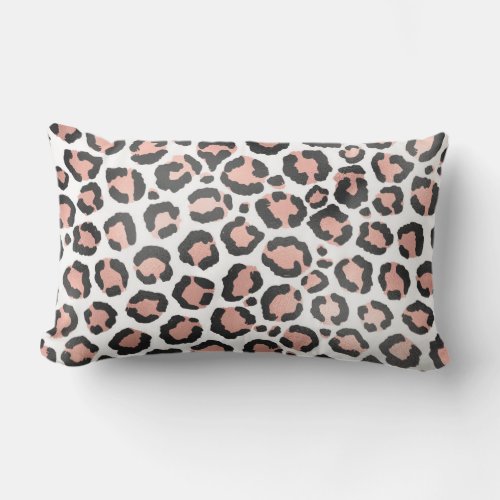 Modern Chic Black Rose Gold Foil Leopard Print Lumbar Pillow