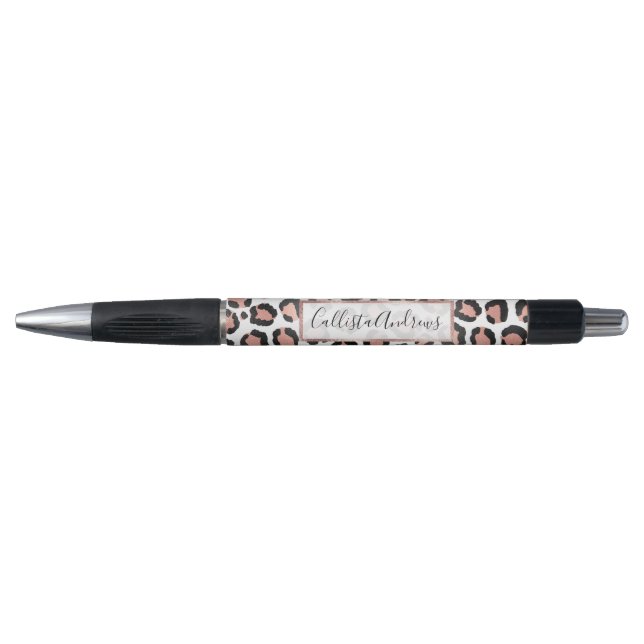 Modern Chic Black Rose Gold Foil Leopard Print Pen (Front)