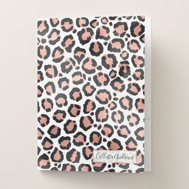 Modern Chic Black Rose Gold Foil Leopard Print Pocket Folder (Front)