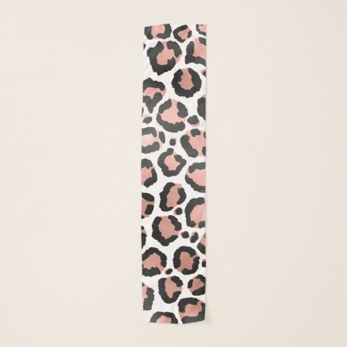 Modern Chic Black Rose Gold Foil Leopard Print Scarf