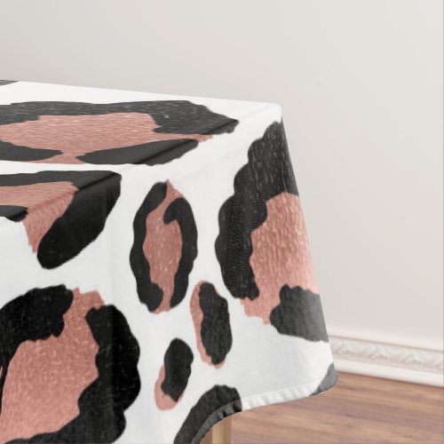 Modern Chic Black Rose Gold Foil Leopard Print Tablecloth