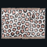Modern Chic Black Rose Gold Foil Leopard Print Throw Blanket<br><div class="desc">This modern and chic safari print is perfect for the trendy and stylish fashionista. It features faux printed rose gold and black foil leopard animal print on top of a simple white background. It's elegant, stylish, and trendy. ***IMPORTANT DESIGN NOTE: For any custom design request such as matching product requests,...</div>