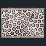 Modern Chic Black Rose Gold Foil Leopard Print Throw Blanket<br><div class="desc">This modern and chic safari print is perfect for the trendy and stylish fashionista. It features faux printed rose gold and black foil leopard animal print on top of a simple white background. It's elegant, stylish, and trendy. ***IMPORTANT DESIGN NOTE: For any custom design request such as matching product requests,...</div>