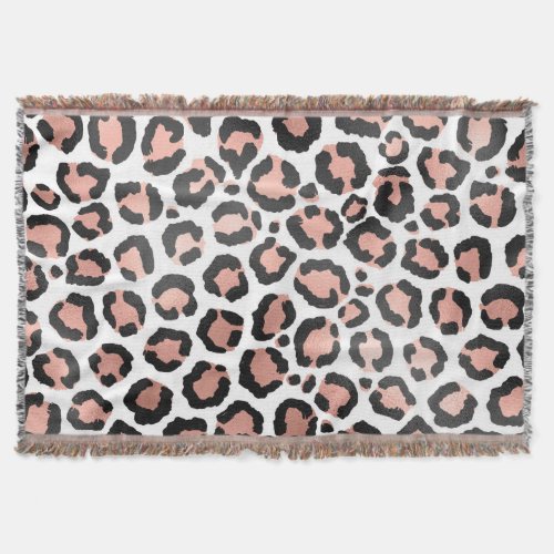 Modern Chic Black Rose Gold Foil Leopard Print Throw Blanket