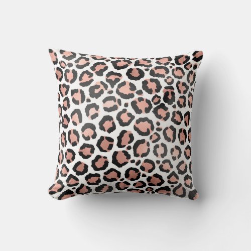 Modern Chic Black Rose Gold Foil Leopard Print Throw Pillow