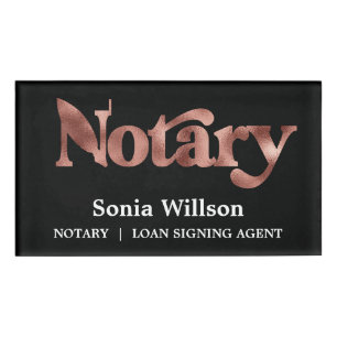 Modern Chic Black Rose Notary Public Loan Signing Name Tag
