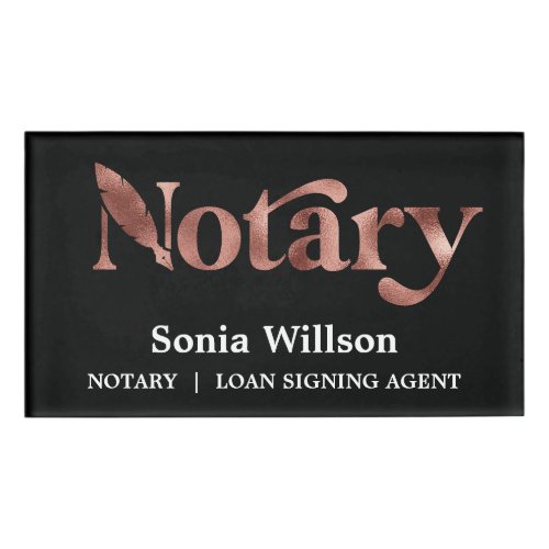 Modern Chic Black Rose Notary Public Loan Signing Name Tag