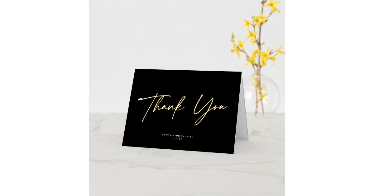 Modern Chic Black Wedding Gold Foil Thank You Card | Zazzle