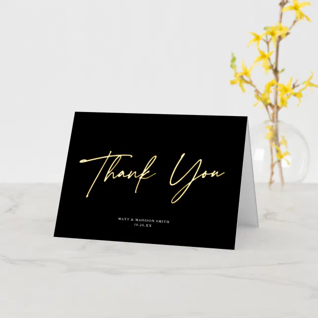 Modern Chic Black Wedding Gold Foil Thank You Card | Zazzle